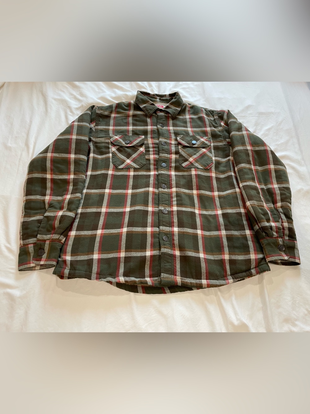 Wrangler Olive and Red Plaid Button-Down Shirt Jacket